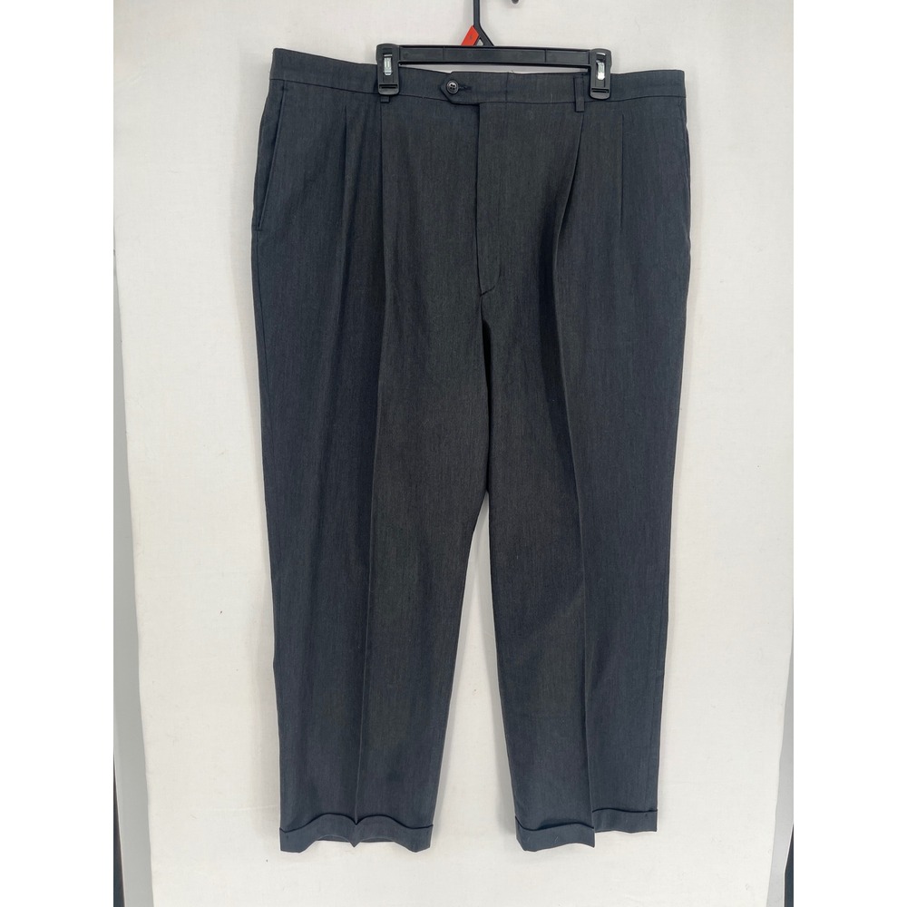 Haggar Black Label Mens Pleated Cuffed Dress Pants Charcoal Gray 42x29